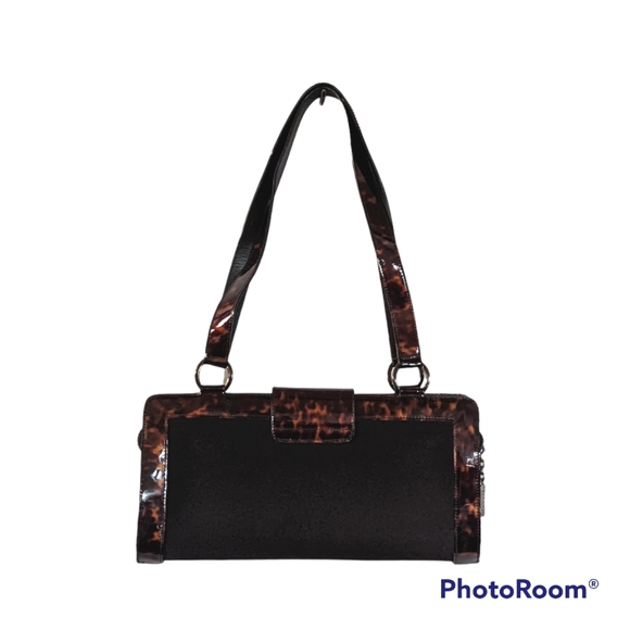 Stuart Weitzman Tortoise Brown Black Patent Leather Shoulder Bag A01 - Picture 10 of 14